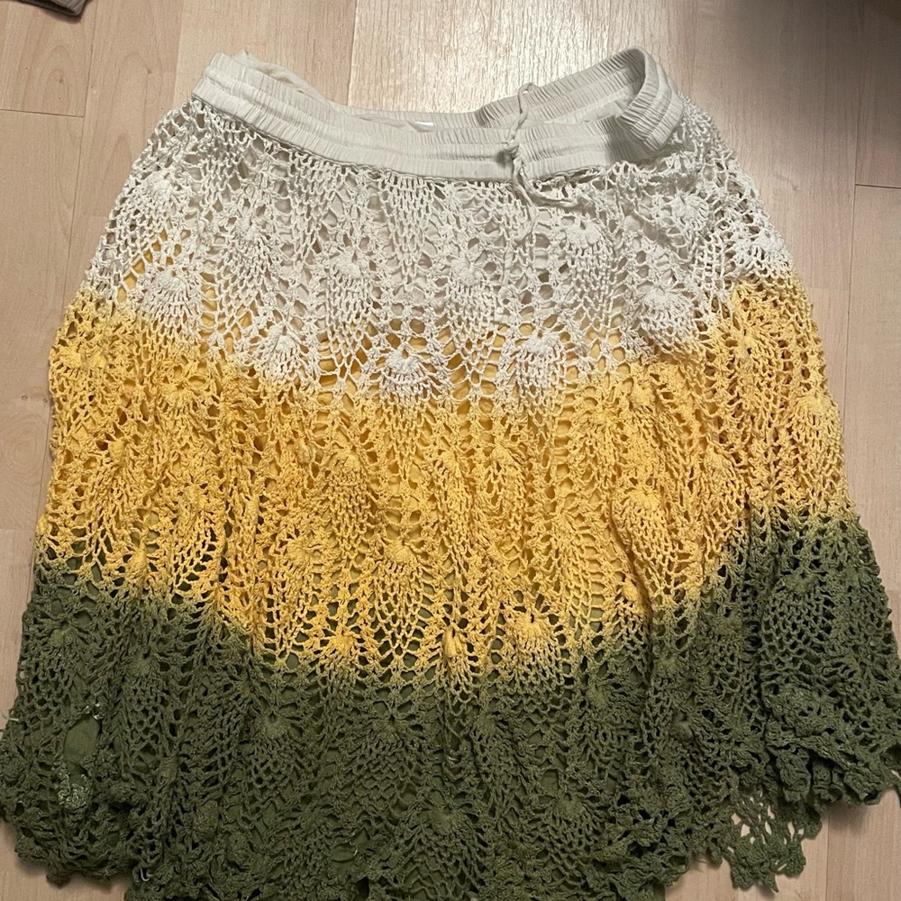 Gray and Gold Crochet A-Line Midi Skirt